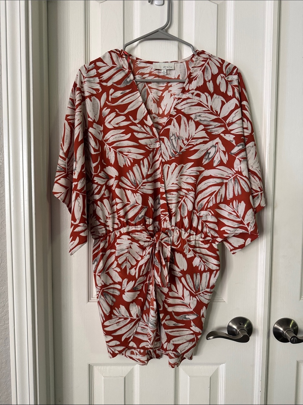 Pinch Rust and White Tropical Print Romper